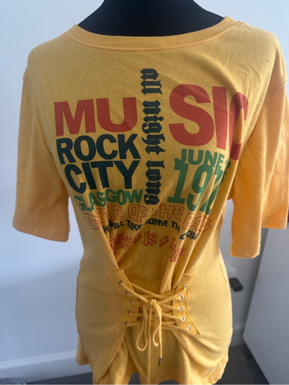 bp Yellow Graphic Lace-Up Short Sleeve Tee